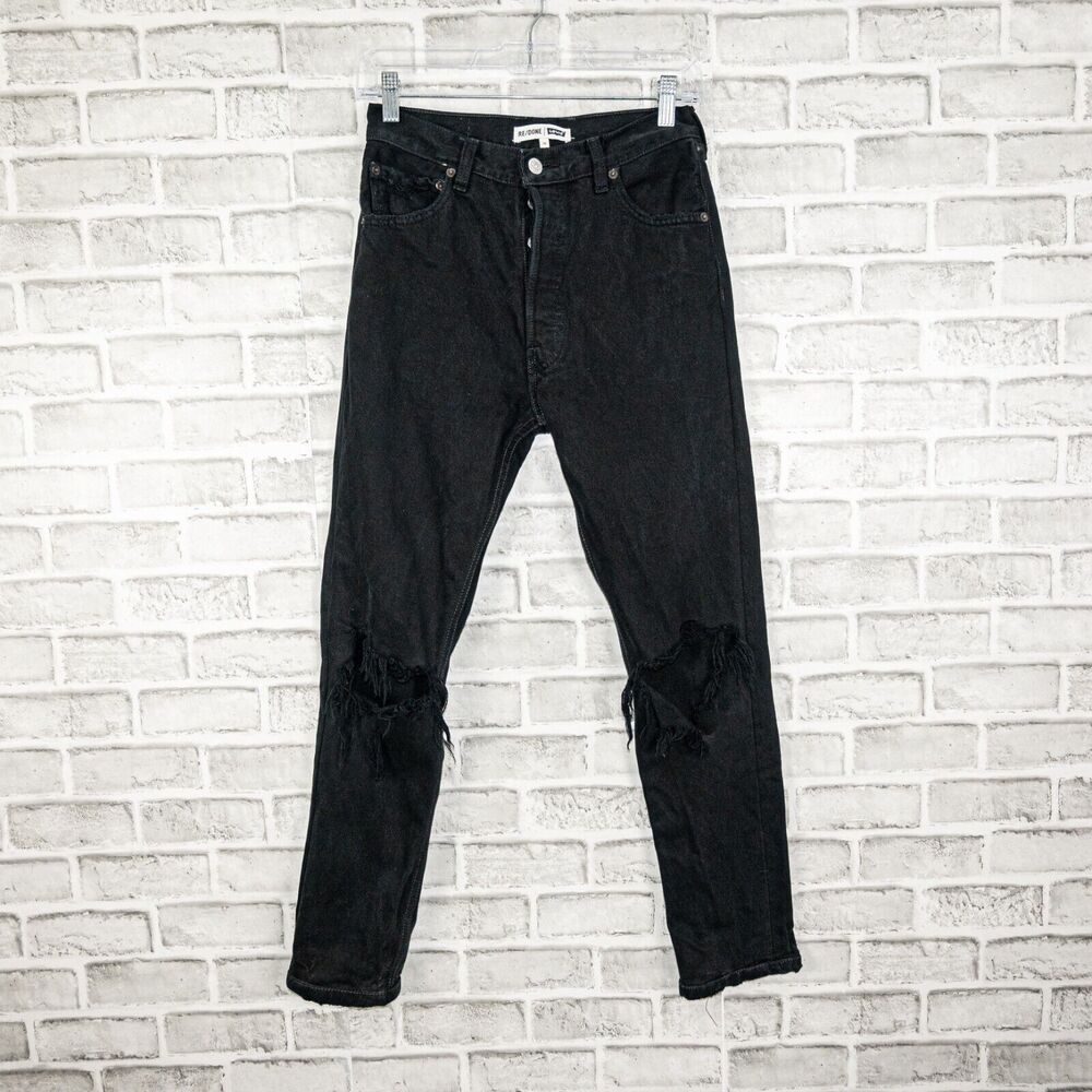 RE/DONE x Levi's High-Rise Denim Jeans Button Fly Black Ripped Size 26
